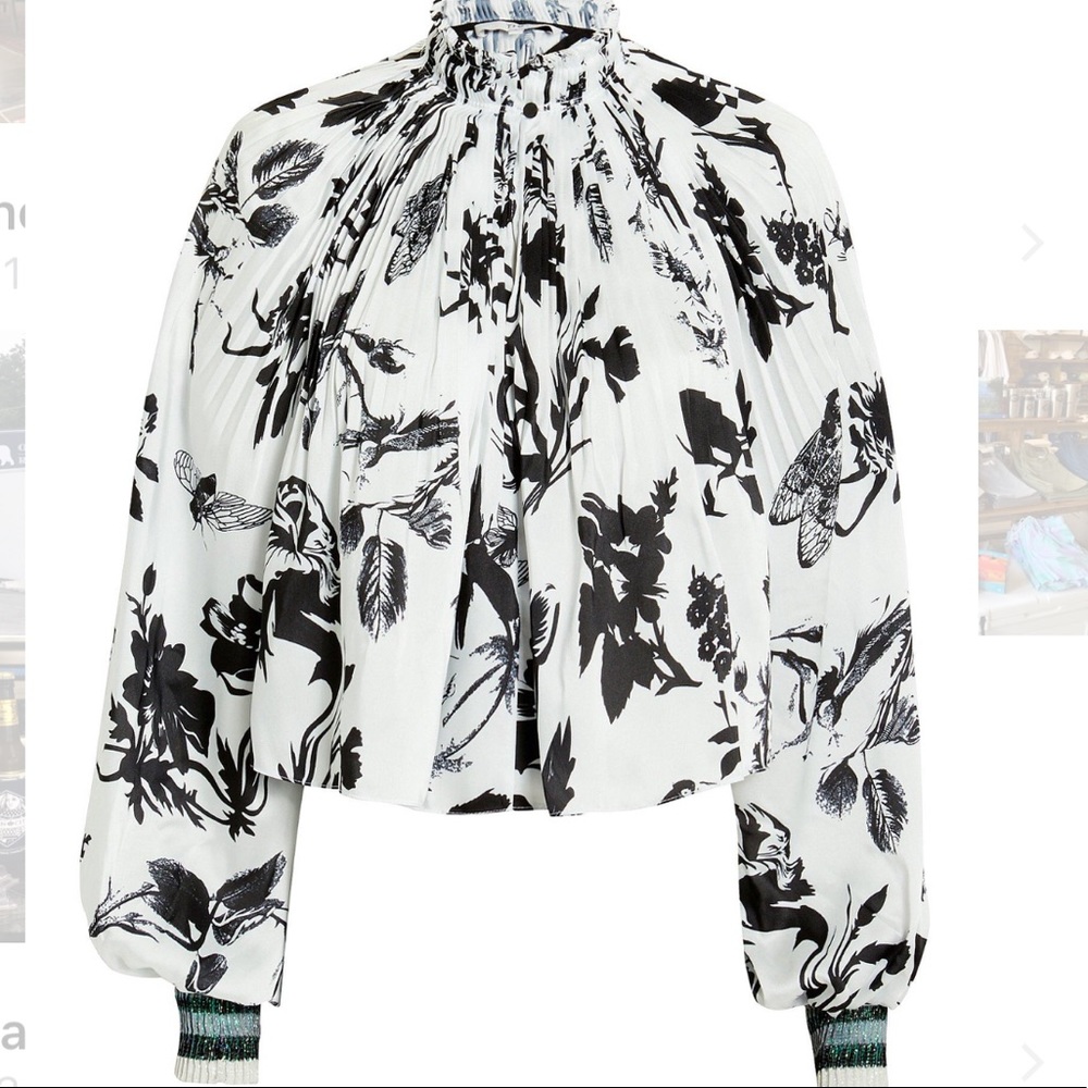 Tibi Cropped Black & White Edwardian Top